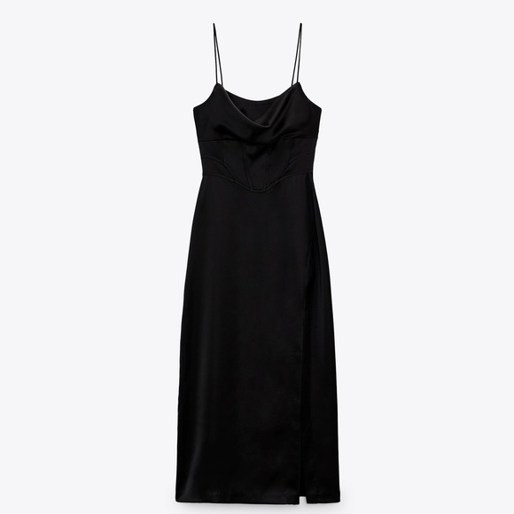 ZARA Black Corset Effect Satin Effect Slip Midi Maxi Dress $69.90 - Picture 8 of 12